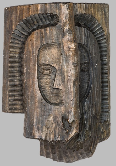 Picture of a sculpture in wood entitled Double Portrait
