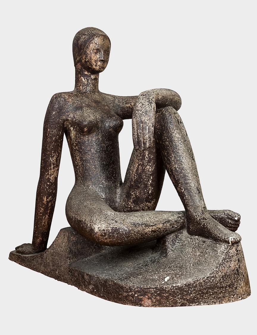 image of a sculpture entitled The Olympian showing a female olympian, made in plaster