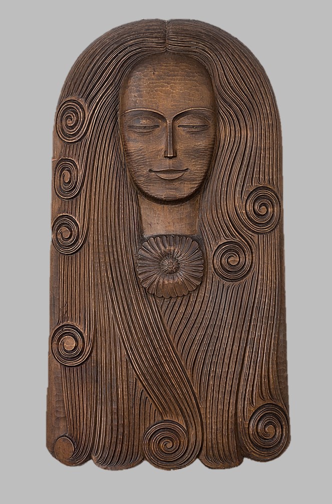 image of a sculpture in wood from the Portrait with Flower series