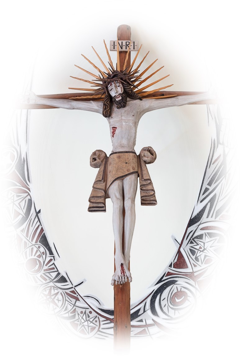 image of a sculpture in wood showing crucified Christ